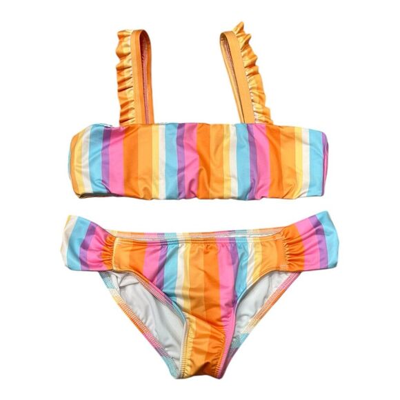 Billabong Striped Colorful Two Piece Bikini Swimsuit Girls 14 - Picture 1 of 2